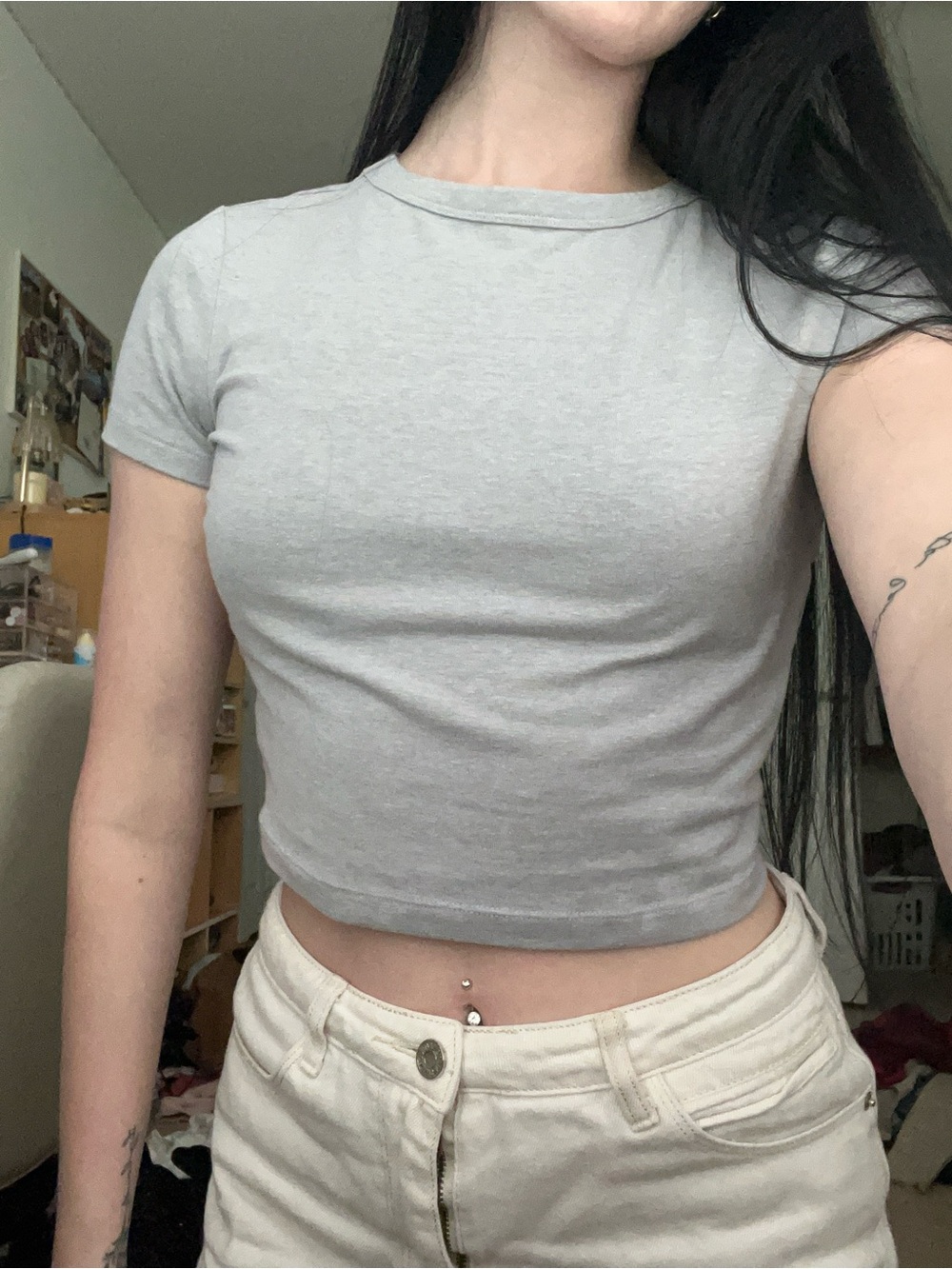 wild fable Light Gray Short Sleeve Crop Top